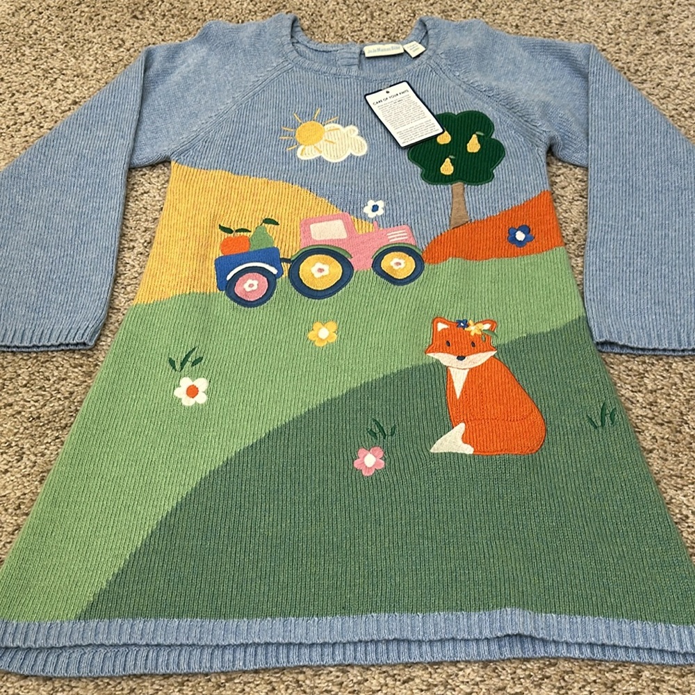 🆕NWT 🍄Jojo Maman Bebe’ 5t knitted applique’ sweater dress. HTF so soft. - Picture 2 of 10